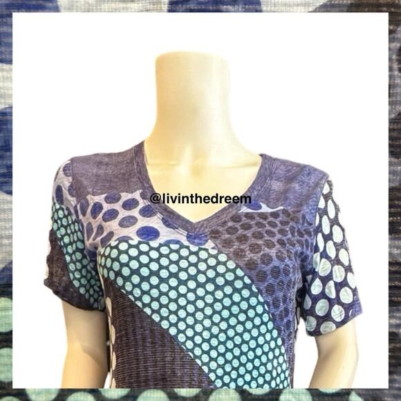 NWT David Cline V-Neck Short Sleeve T-Shirt Dress SZ Small Blue Dot $119 - Picture 12 of 16